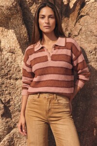 Sweater Polo Rayado Rosa Viejo
