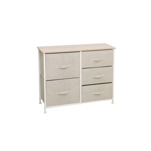 Mueble Organizador - 5 Cajones - Tela/Acero - Beige Mueble Organizador - 5 Cajones - Tela/Acero - Beige