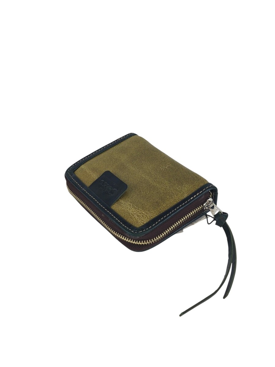 Monedero de Cuero Genuino con Cierre de Cremallera Segura y Organizador Interior - verde 