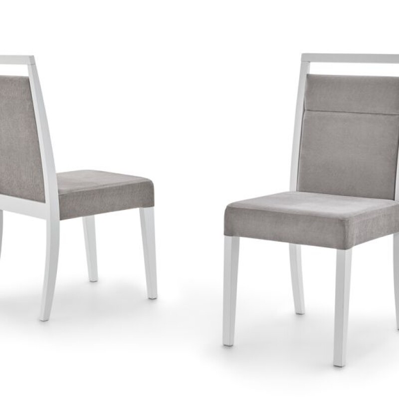 SILLA EN MADERA LACA BLANCA - TAPIZADA TELA GRIS - SILLA EN MADERA LACA BLANCA - TAPIZADA TELA GRIS -