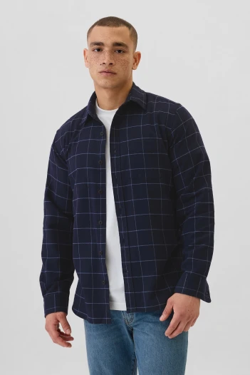 Camisa Standard Franela Hombre Navy Windowpane