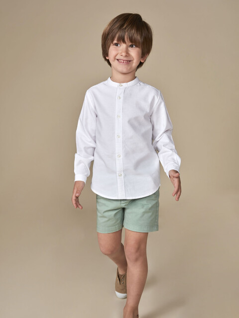 Camisa Blanca Oxford Cuello Mao Blanco