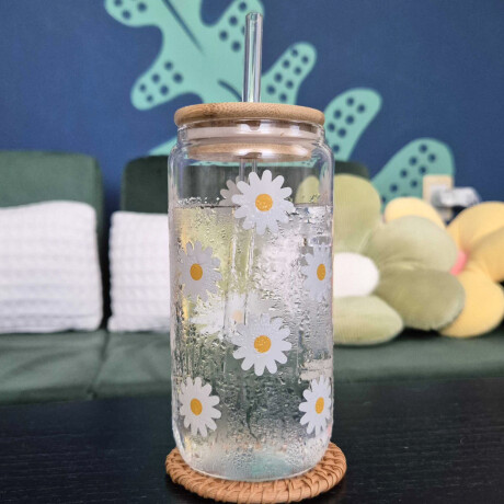 Vaso de vidrio con margaritas Sc