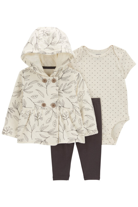 Set tres piezas de algodón, campera capitoneada con capucha, pantalón y body Sin color