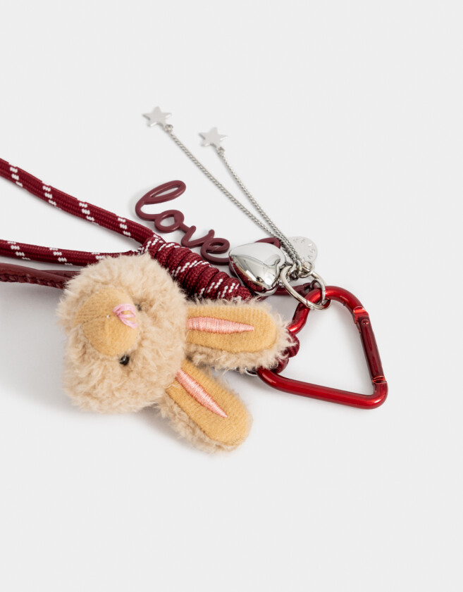 Llavero Peluche Llavero Y Charm Conejito "girly Coffee Era" - Rojo Burdeaux