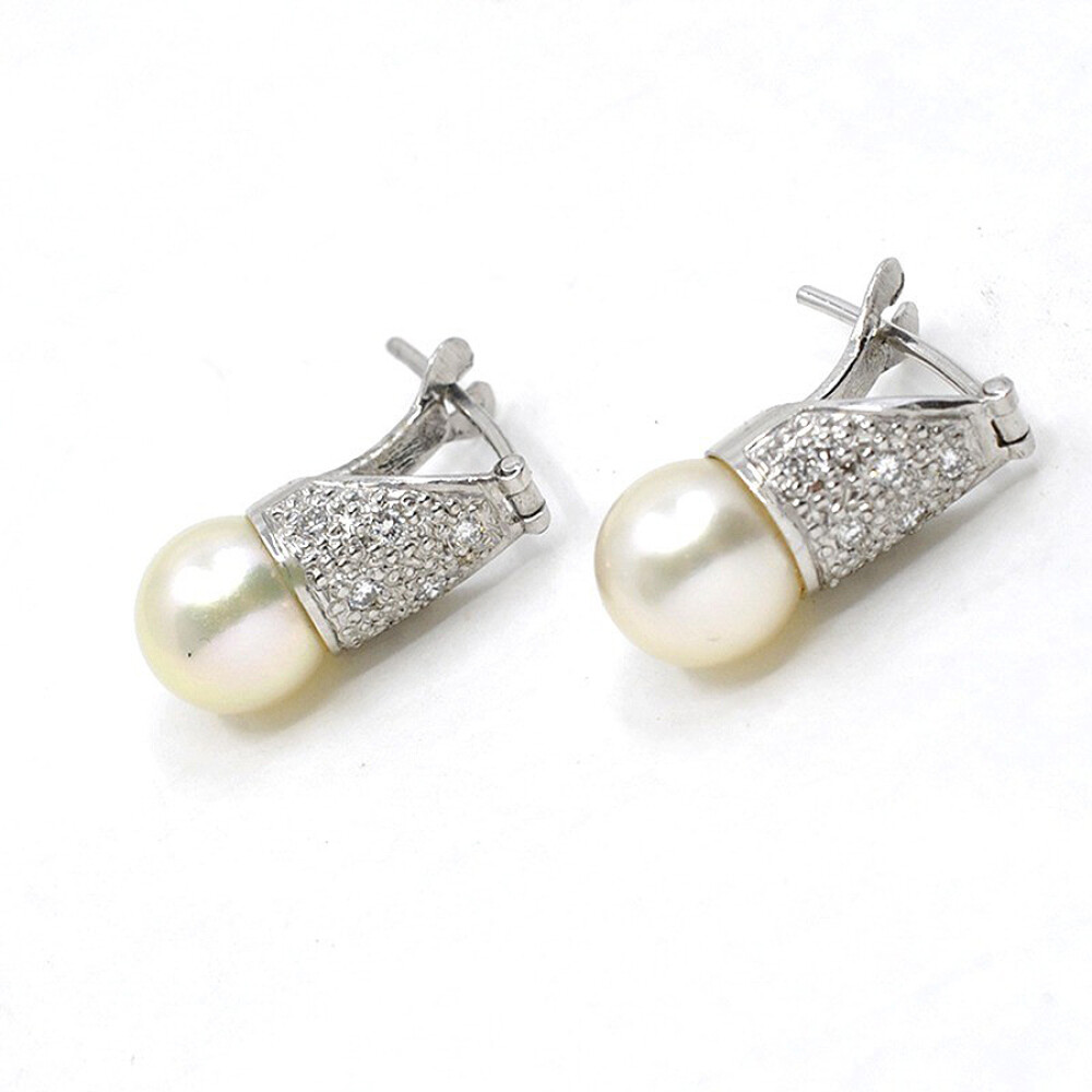 Caravanas Oro Blanco 18K, Perlas De Cultivo Y Brillantes Caravanas Oro Blanco 18K, Perlas De Cultivo Y Brillantes