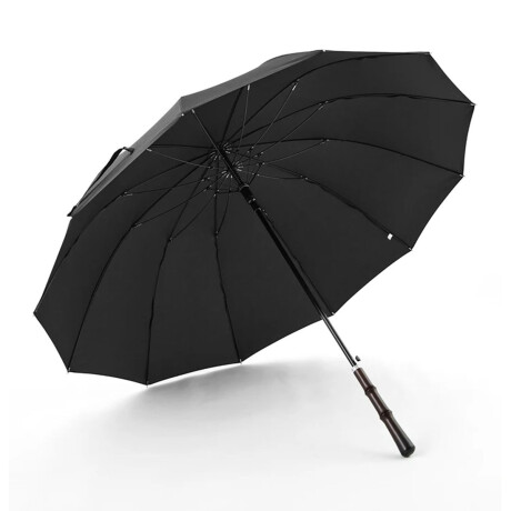 Paraguas Grande Largo Resistente Impermeable Mango Madera Negro