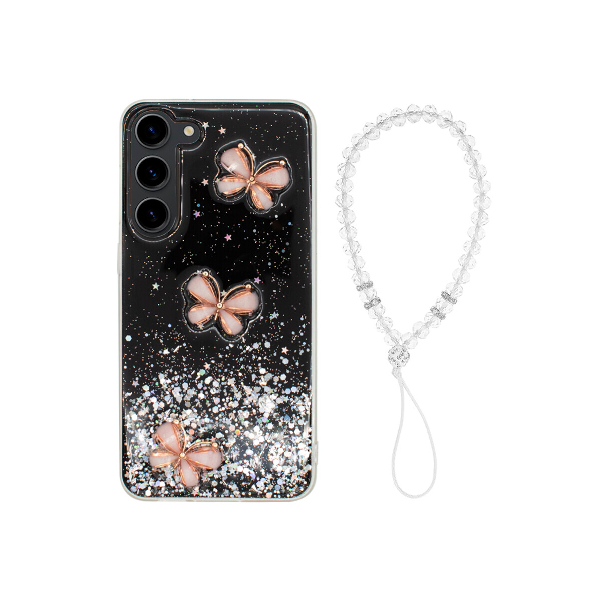 Protector Samsung Galaxy S23 Plus diseño mariposa 3D color negro 