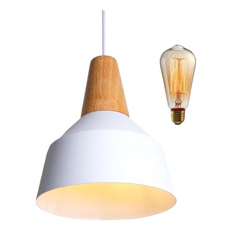Lampara Colgante De Techo Color Y Madera Diseño Nordico Blanco