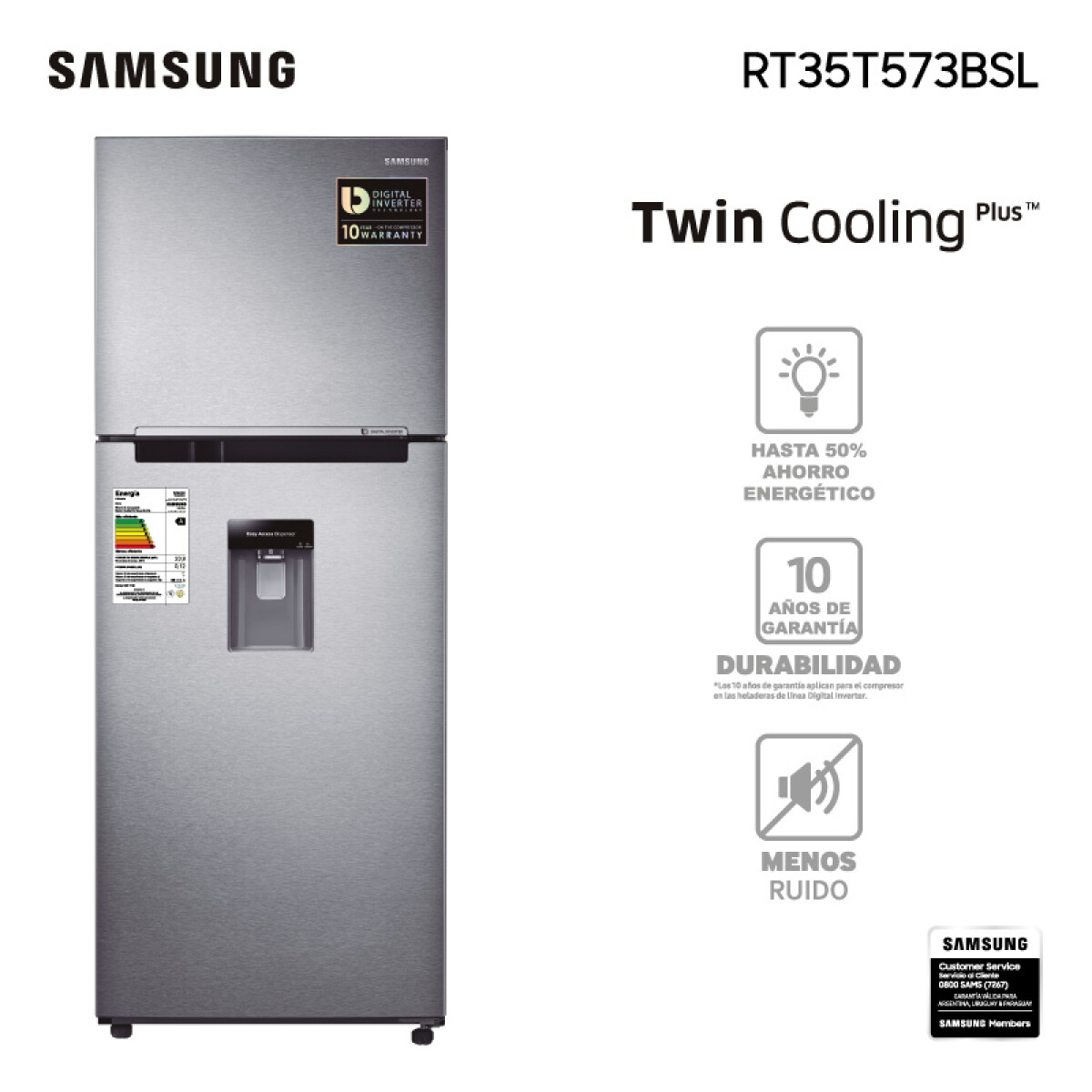 Refrigerador SAMSUNG Inverter RT35T573BSL 375 L Frío Húmedo 