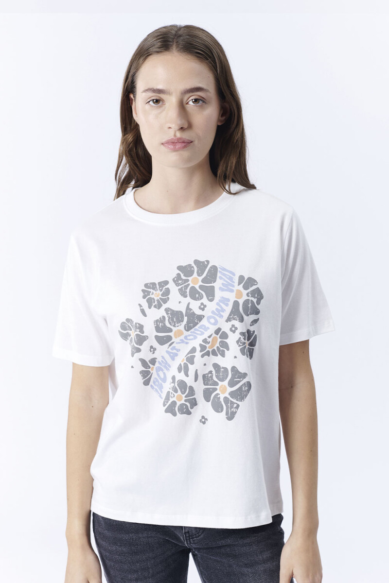 Remera Estampa Flores Blanco