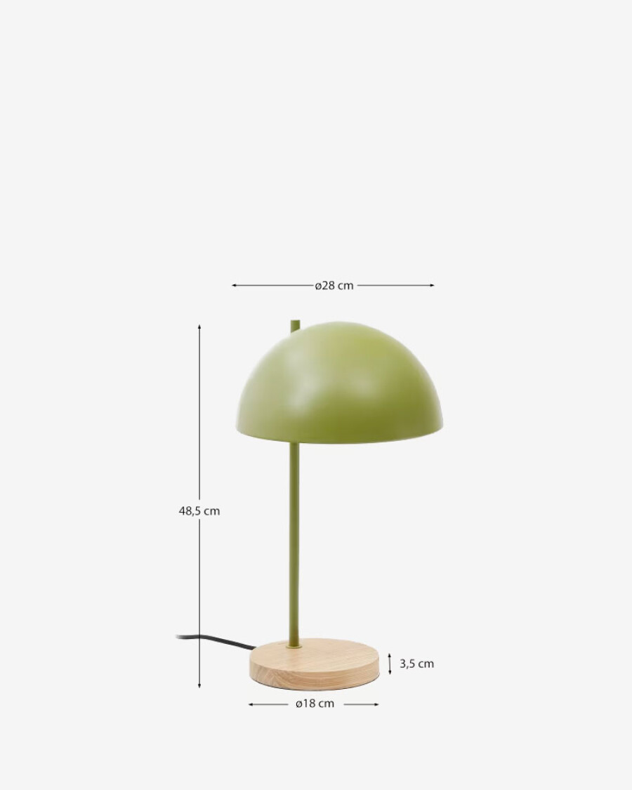 Lámpara de mesa Catlar de madera de fresno y metal con acabado pintado verde