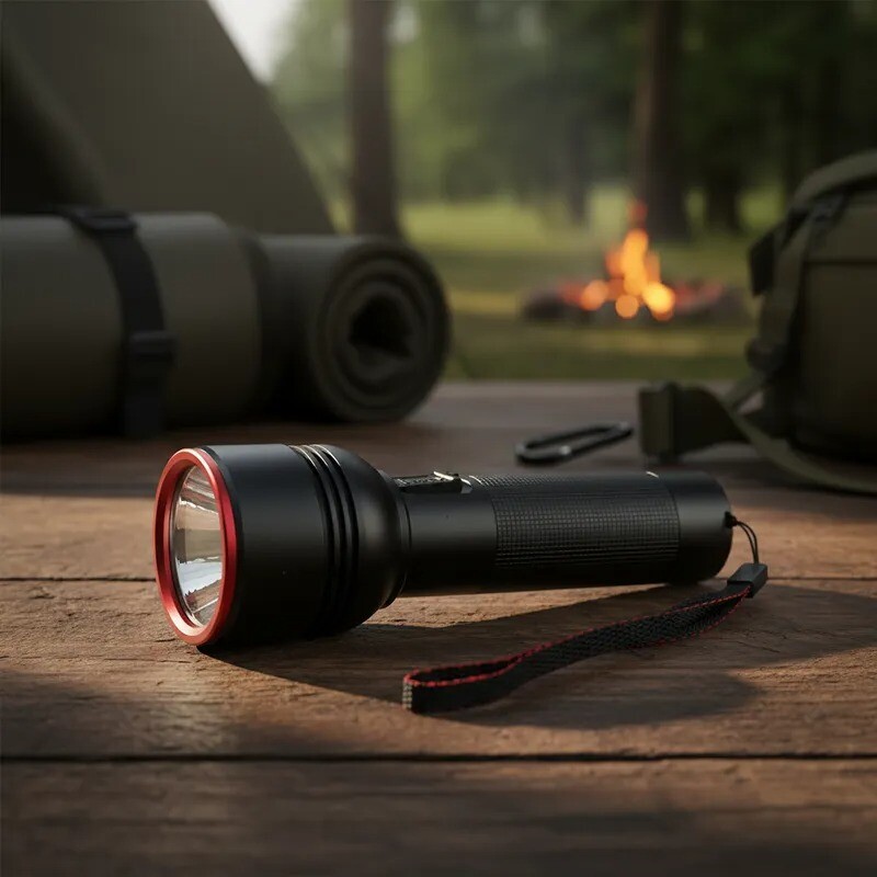 Linterna Táctica Led Recargable Con Dimmer negro y rojo