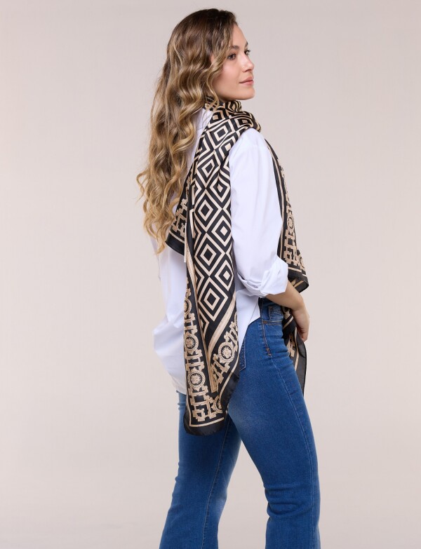 Pashmina Saten Print NEGRO/BEIGE
