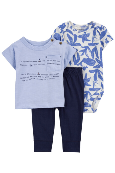 Set tres piezas de algodón, pelele, remera y body diseño ballena Sin color