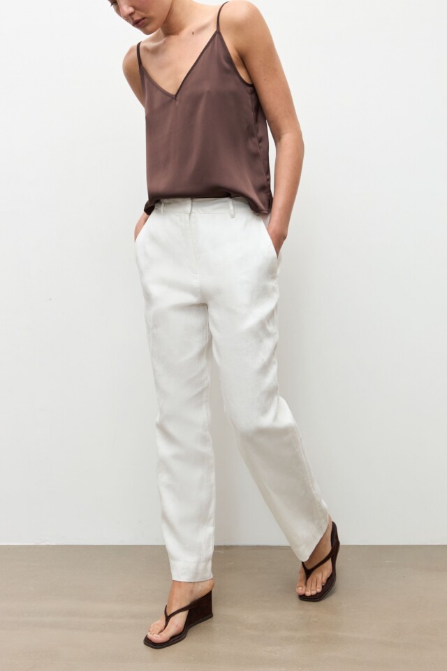 Pantalon recto 100% Lino blanco