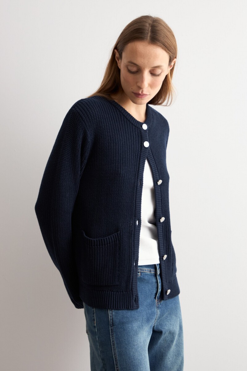 Chaqueta tejida botones metálicos azul marino