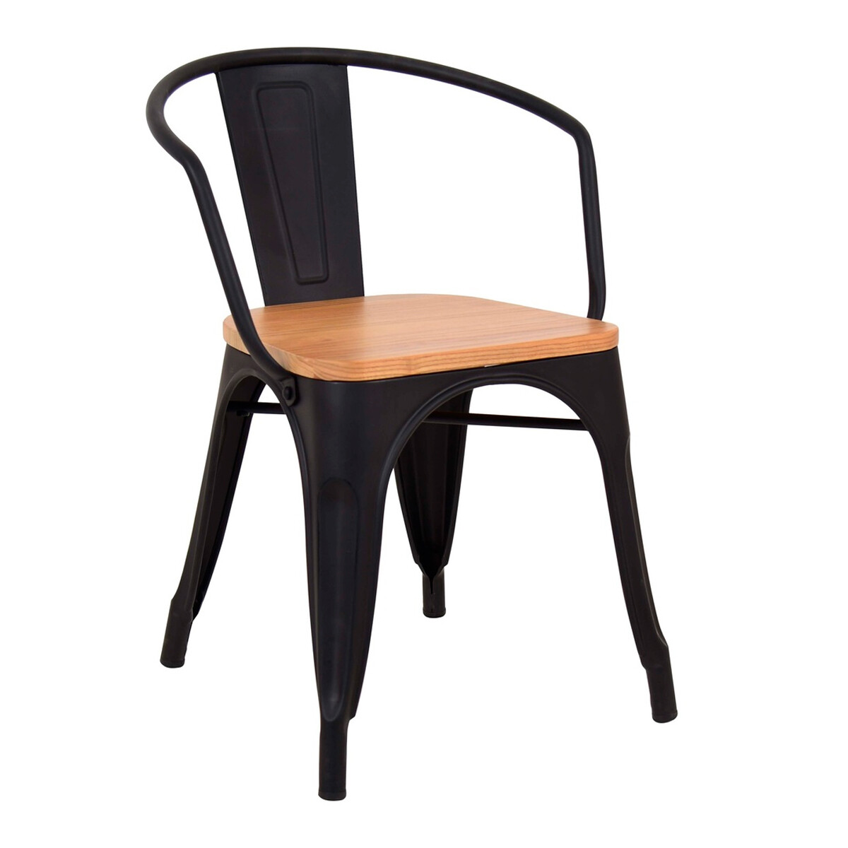 Butaca Tolix de metal asiento de madera con apoya brazos - NEGRO MATE 