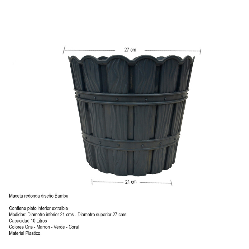 Maceta 10L simil bambú GRIS