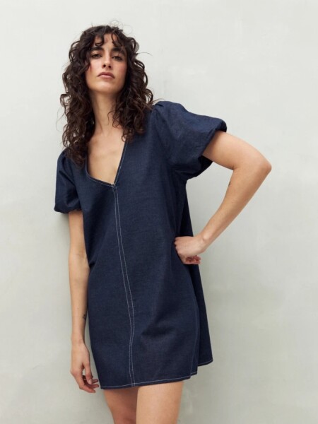 VESTIDO D.CASSIN ESC.V MANGA INDIGO