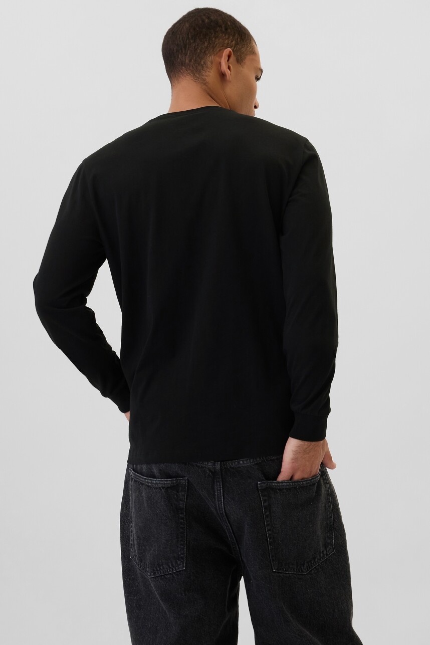 Remera Basica Cuello Redondo Manga Larga Hombre Black 1