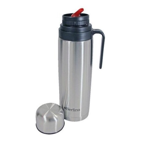 Termo plateado Berlina 1 litro con Media Asa Pico Cebador Gris