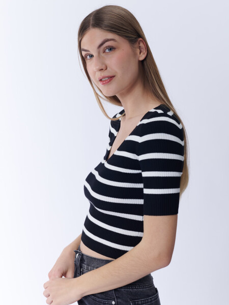 Remera punto rib Rayas Negro