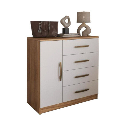 Cómoda Cajonera 4 Cajones 1 Puerta Mdp Premium Blanco/Nogal Cómoda Cajonera 4 Cajones 1 Puerta Mdp Premium Blanco/nogal
