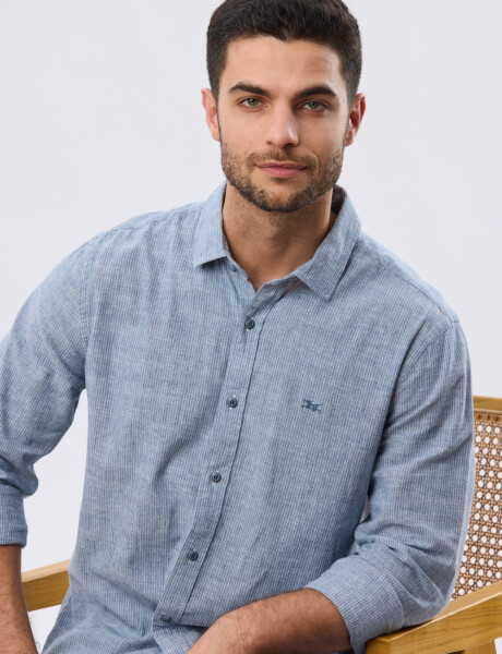 CAMISA RAYADA DE LINO Denim
