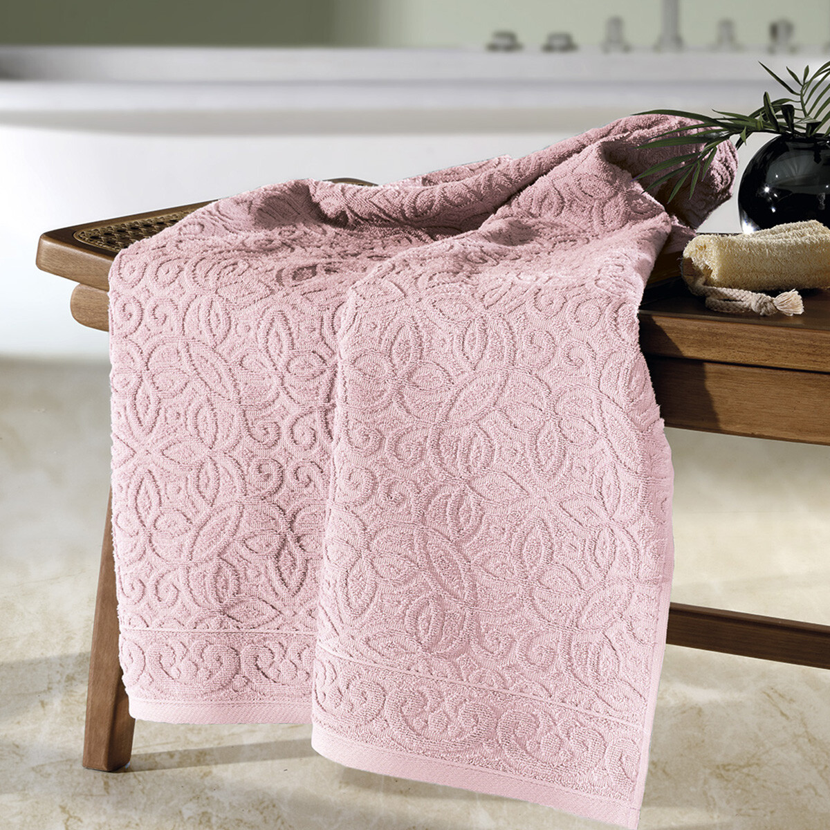 Toalla Mano Dohler Jacquard Provenza 50 x 90 cm 100% Algodón - ROSA CLARO 