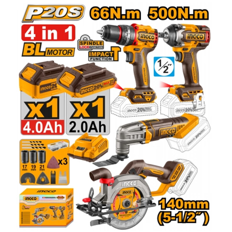 KIT A BATERIA P20S 20V 4 PCS BRUSHLESS MOTOR C/ 2 BATERIAS CARGADOR Y ACCESORI KIT A BATERIA P20S 20V 4 PCS BRUSHLESS MOTOR C/ 2 BATERIAS CARGADOR Y ACCESORI