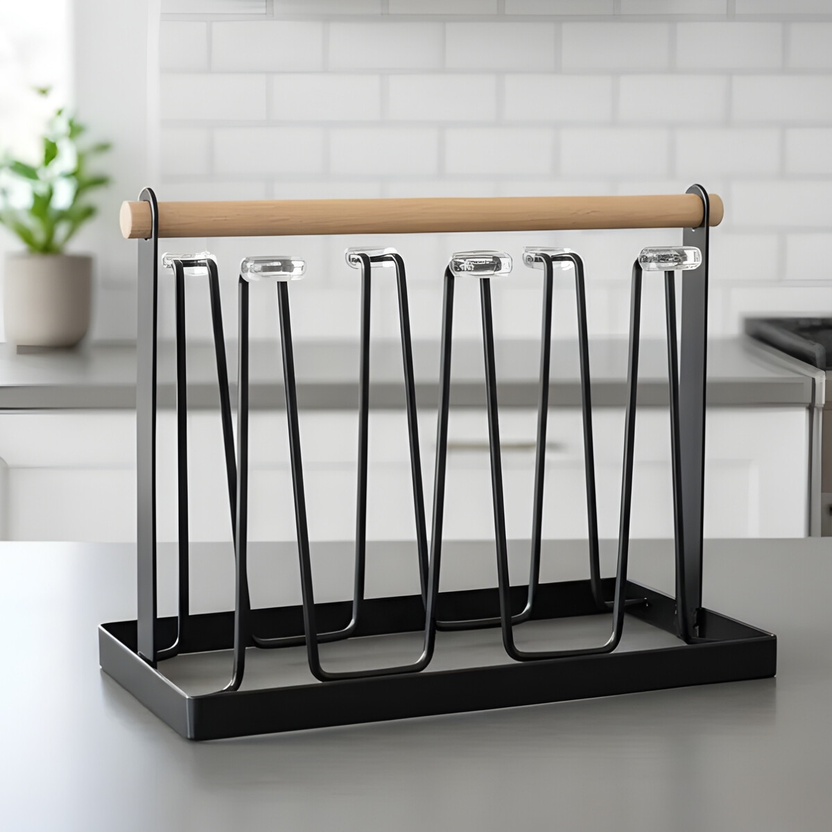 Escurre vasos de acero con mango de madera - NEGRO 