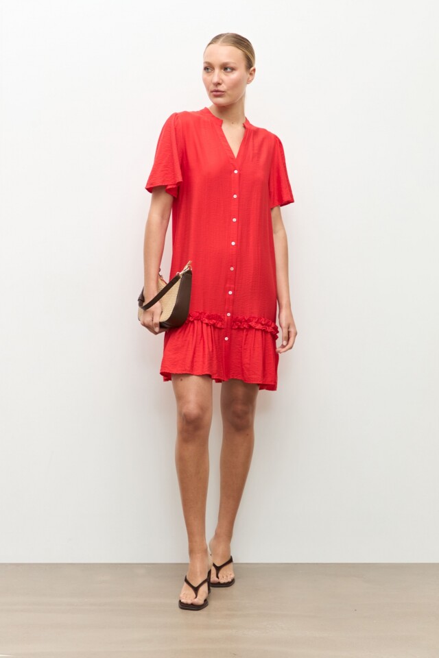 Vestido midi con volados rojo