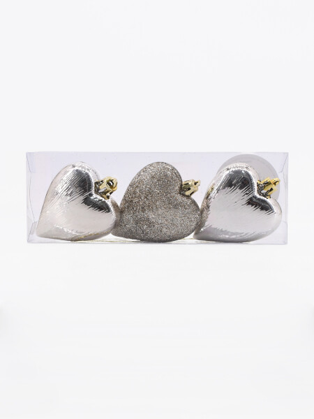 ADORNO COLGANTE CORAZON 3 PCS GRIS CLARO