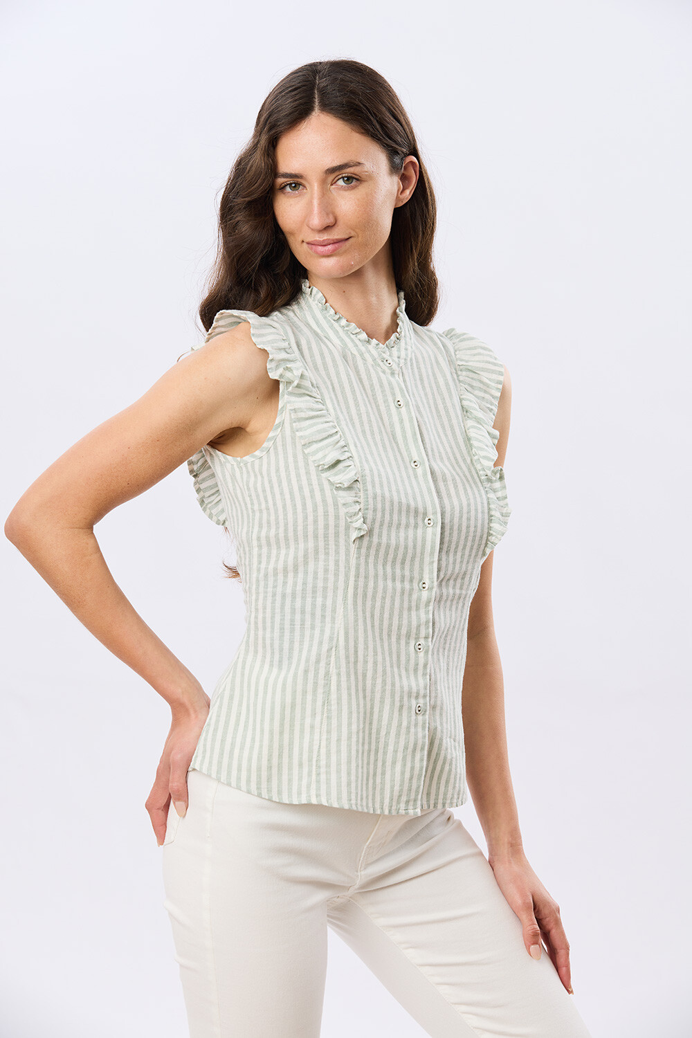 CAMISA DE LINO RAYADA Menta