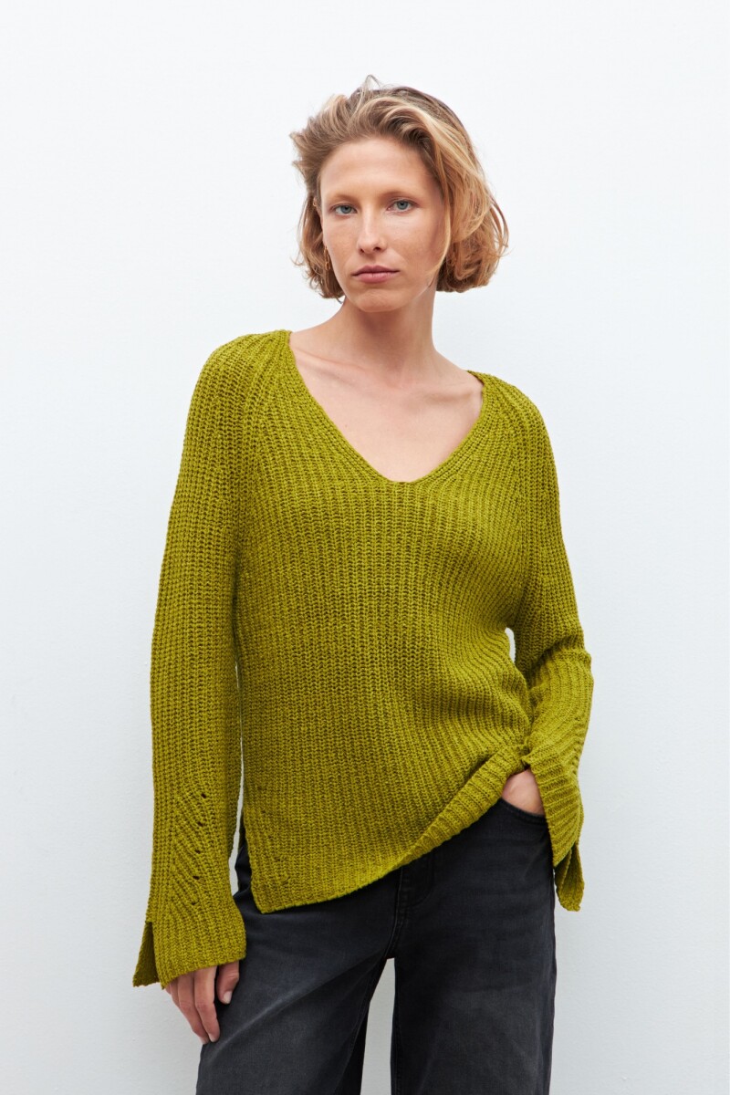 Sweater cinta escote V pistacho