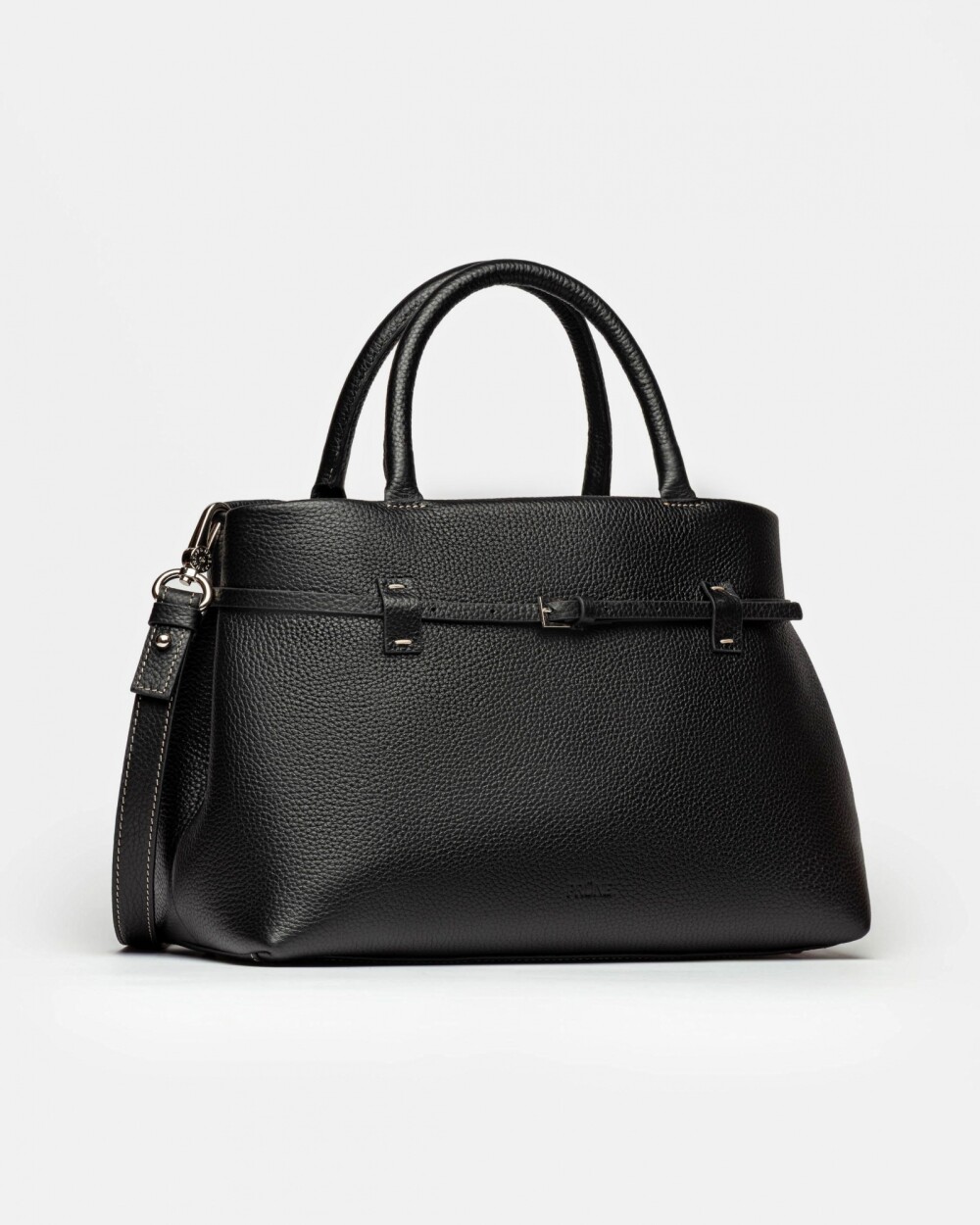 Cartera de mano Bay en cuero graneado Negro
