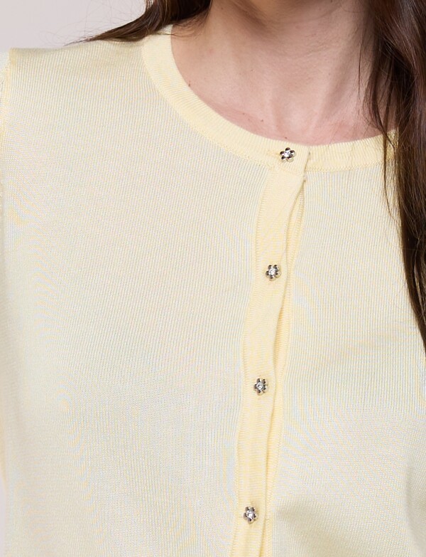 Cardigan Manga 3/4 Con Botones Florales Metálicos AMARILLO
