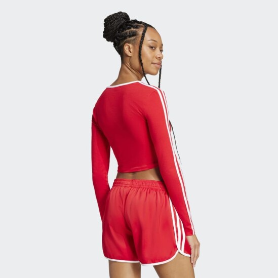 Remera Adidas Adicolor 3 Rayas Crop Rojo