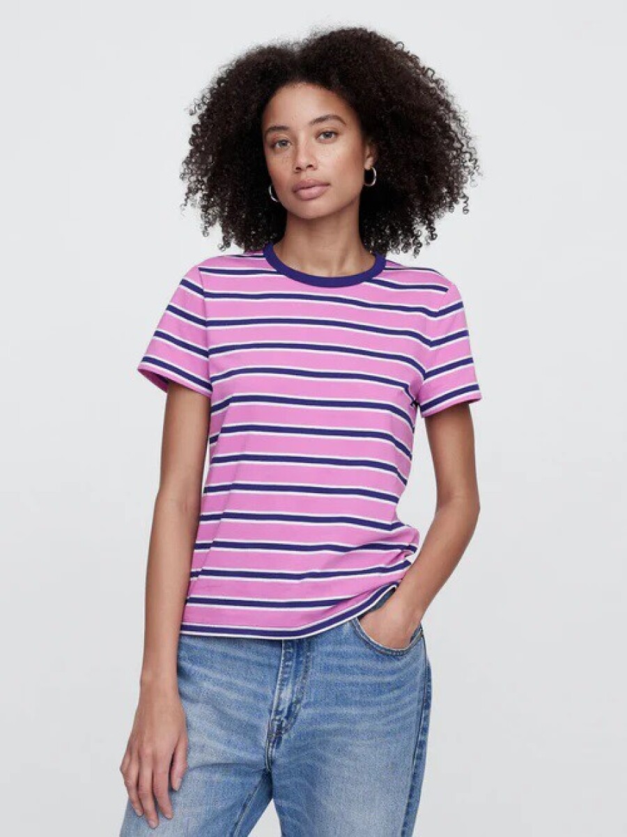 Remera A Rayas Cuello Redondo Mujer - Budding Lilac 