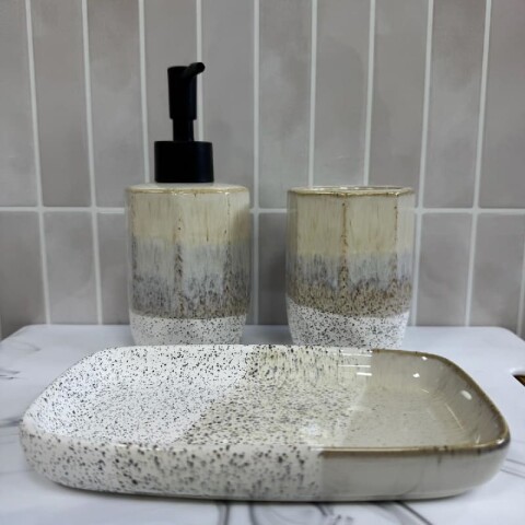 Set accesorios para baño cerámica beige Set accesorios para baño cerámica beige