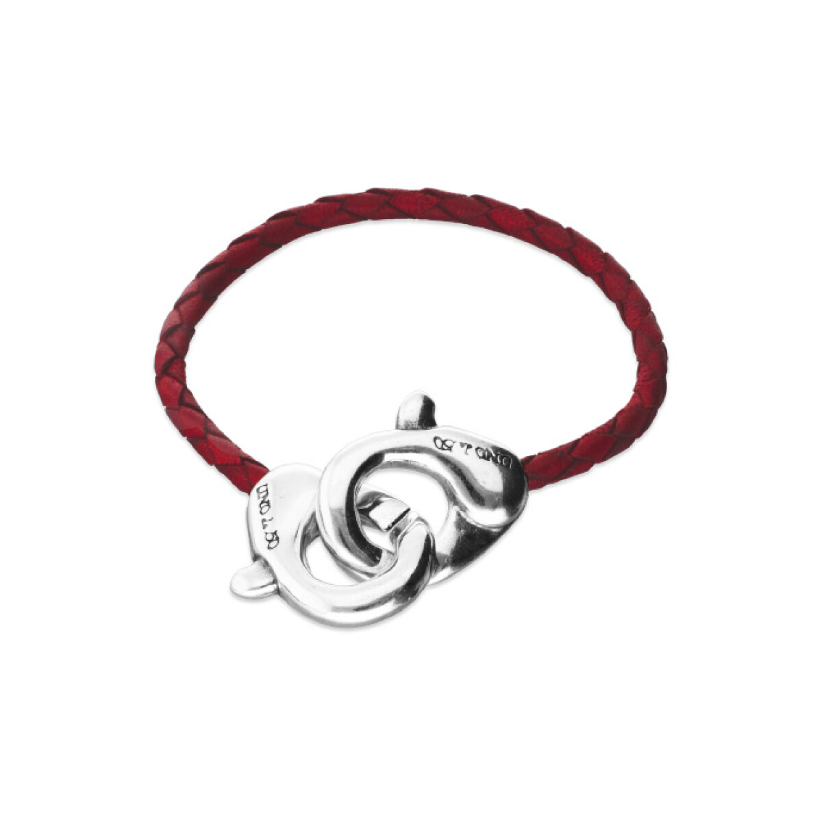 PULSERA DE CUERO ROJO CON MOSQUETÓN ENTRELAZADO BAÑADO EN PLATA - Pulsera 