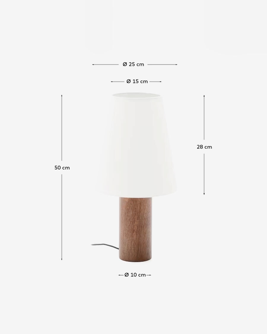 Lámpara de mesa Marga de madera maciza de caucho con acabado oscuro con acabado oscuro