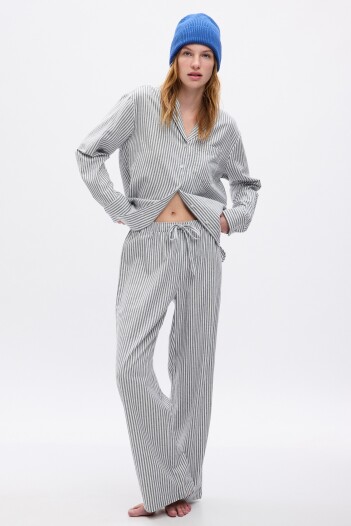 Pijama Conjunto Flannel Mujer Stripe Navy White