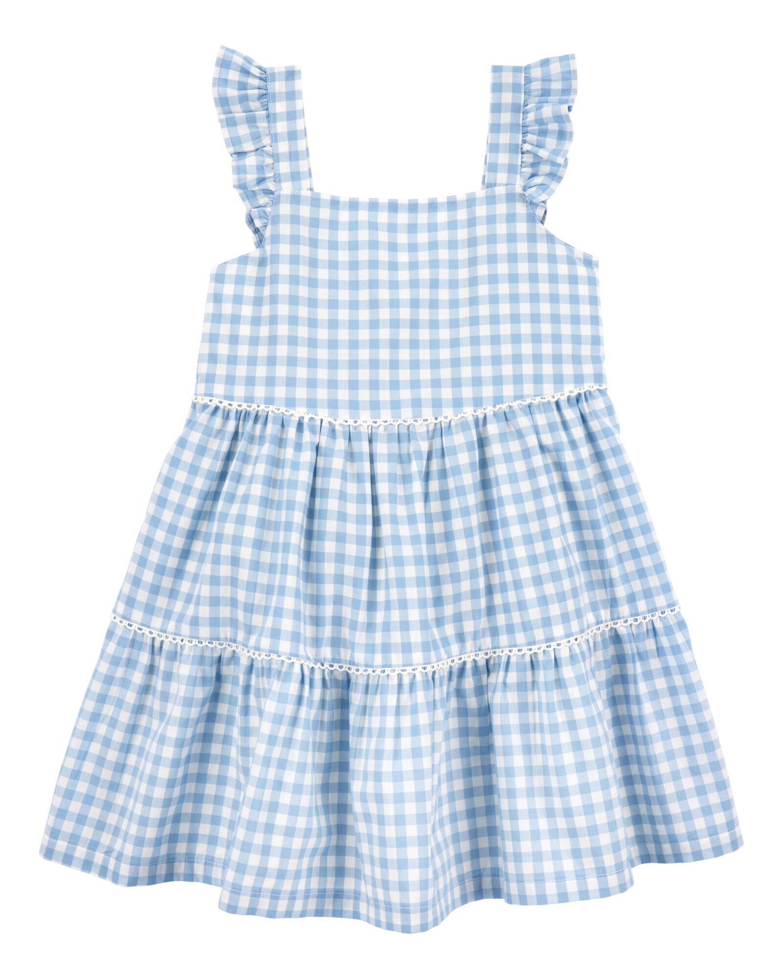Vestido de algodón, escalonado, diseño a cuadros Sin color