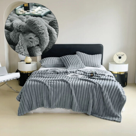 Manta Frazada Polar 1 Plaza Acanalada Suave Cálida Cama Sofá Gris Claro