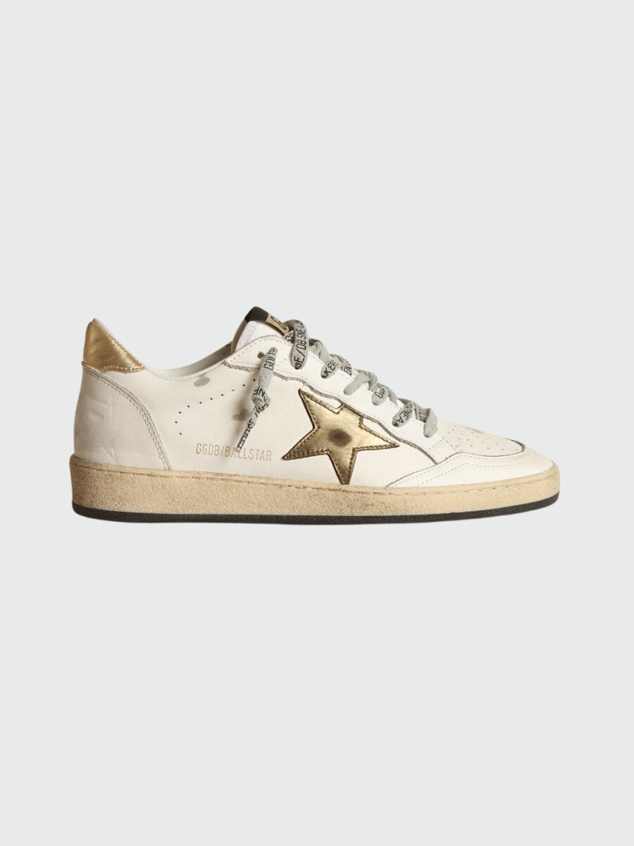 Golden Goose-Championes de cuero acordonados, Ball star - Blanco 