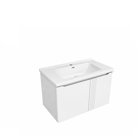 Mueble de baño suspendido Curve Blanco 80 cm Con Bacha de Loza Mueble De Baño Suspendido Curve Blanco 80 Cm Con Bacha De Loza