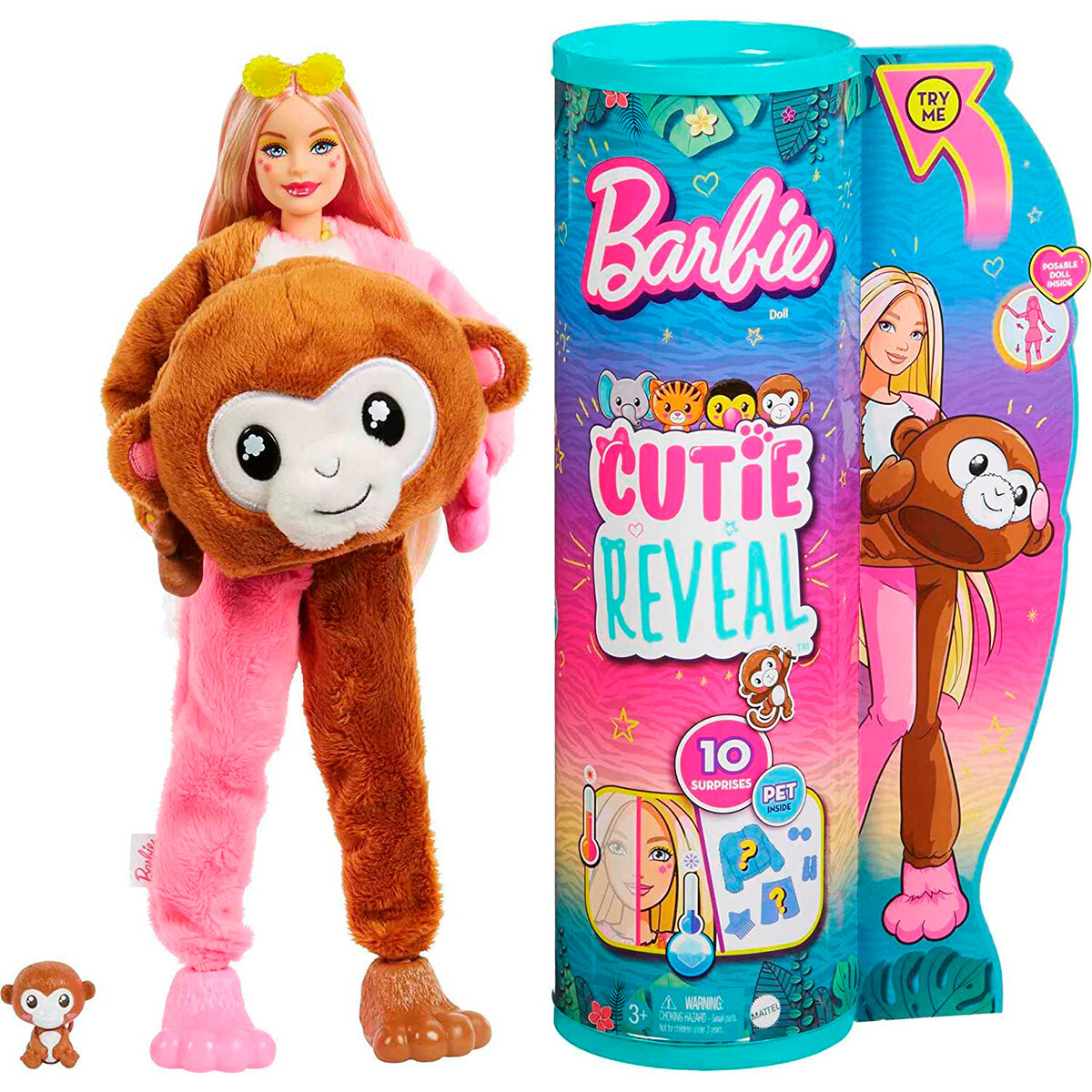 Muñeca Barbie Cutie Reveal Con Disfraz + Accesorios - Barbie Mono 