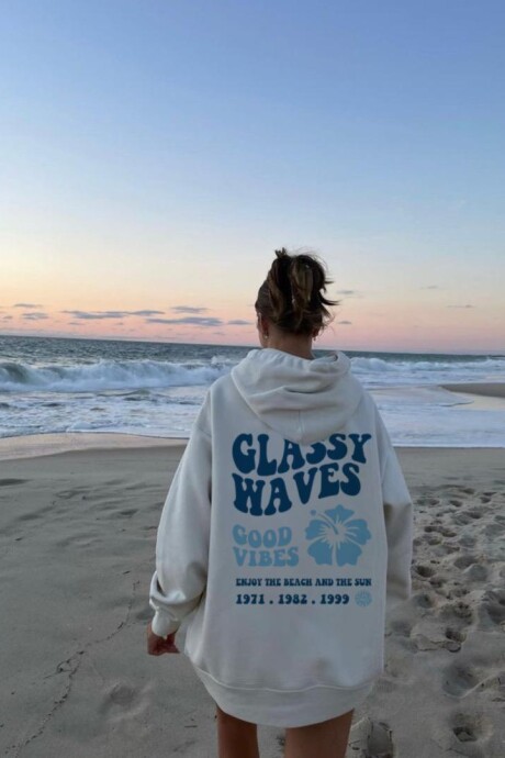 Hoodie Good Vibes Celeste / Natural U
